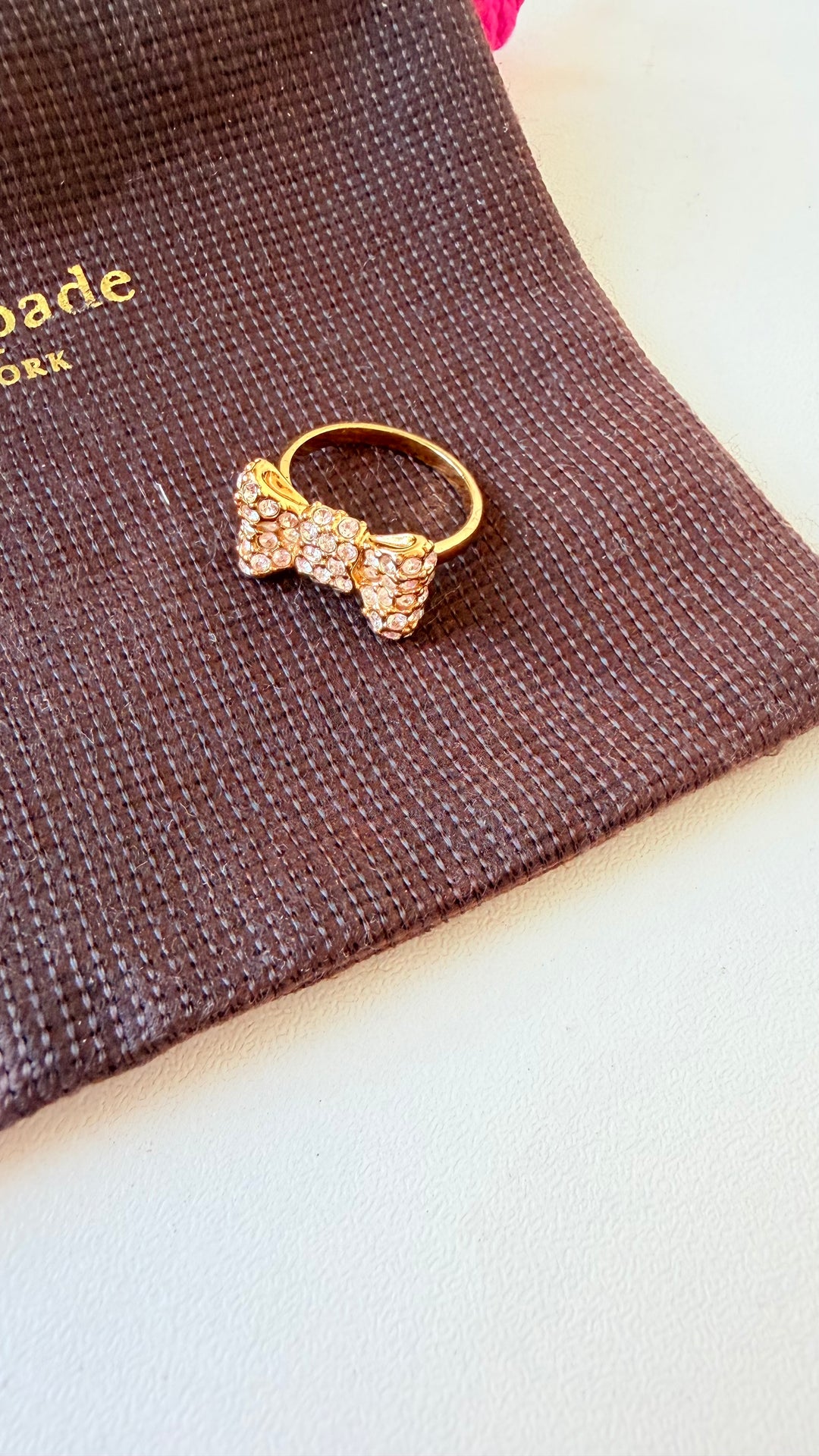 Kate Spade Rhinestone Bow Ring In Gold Tone Size 5.75”