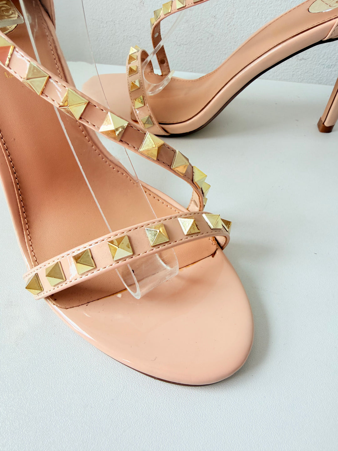 EXE Nude Patent Leather Studded Strappy Pumps Size 39