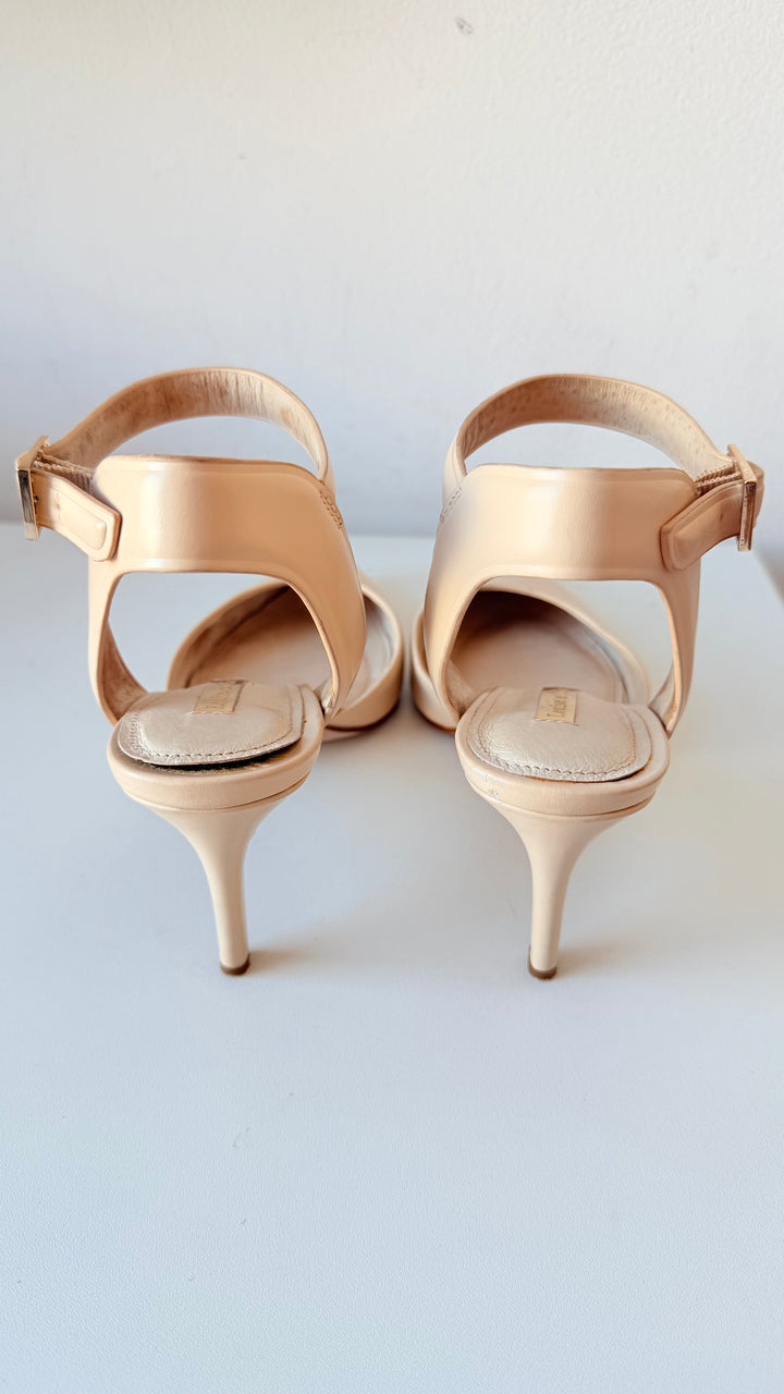 Louis Et Cie Kota Cream Ankle Strap Pointed Toe Leather Pumps Size 38