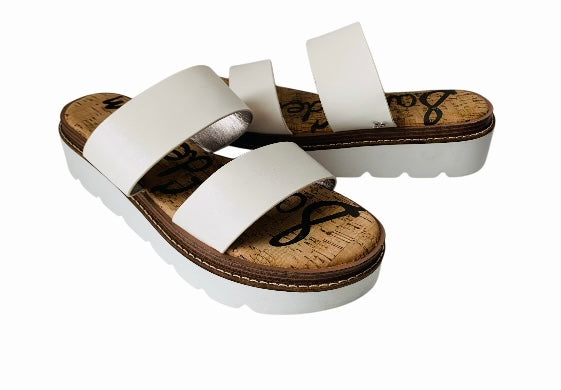 Sam Edelman Raul Wedge Slip On Sandal In White Leather Size 11