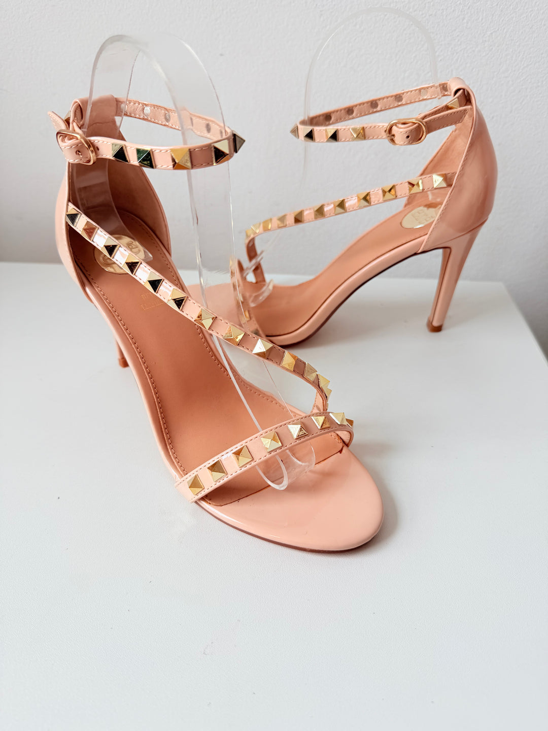 EXE Nude Patent Leather Studded Strappy Pumps Size 39