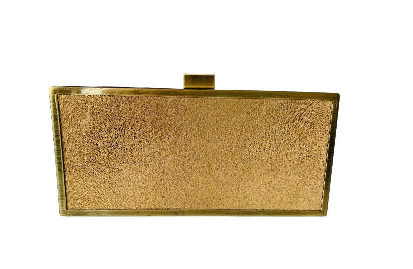 Tory Burch Box Brushed Gold Metal Sparkle Suede Clutch