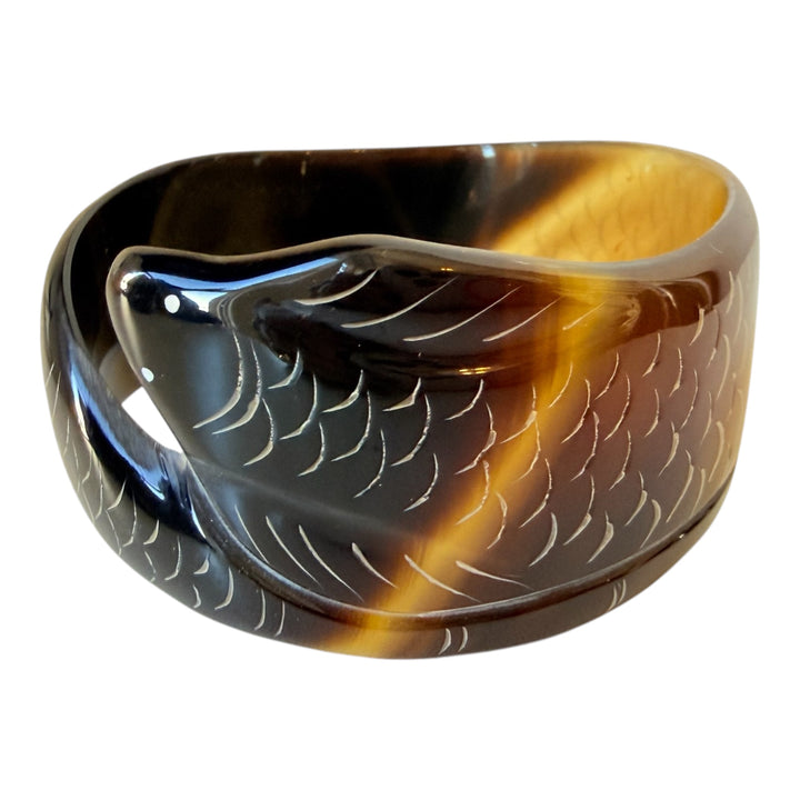 Hand Carved Horn Fish Bangle Bracelet