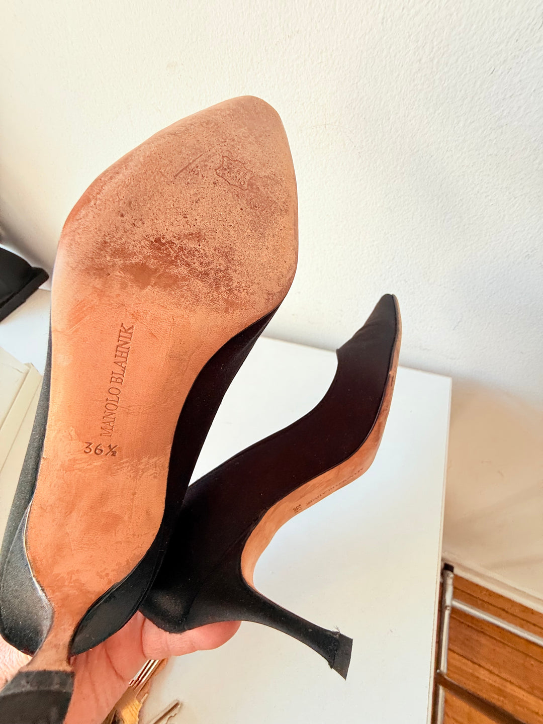 Manolo Blahnik Black Satin Pumps Size 36.5