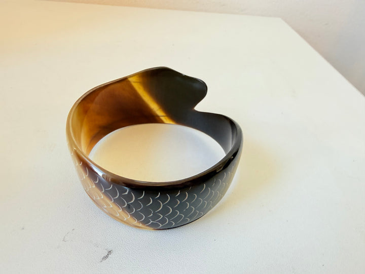 Hand Carved Horn Fish Bangle Bracelet