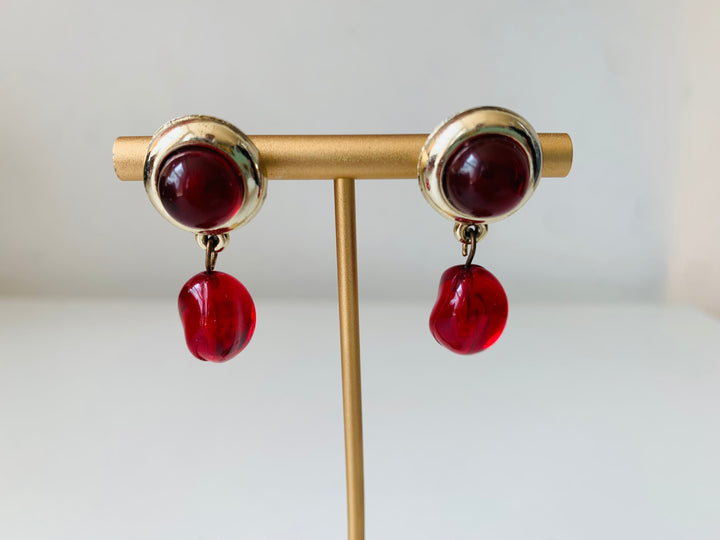 Red And Gold Tone Pierced Earrings