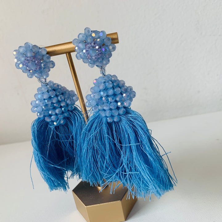 Baby Blue Tassel Pierced Earrings