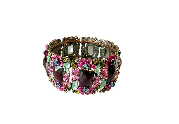 Purple Enamel and Stone Stretch Bracelet