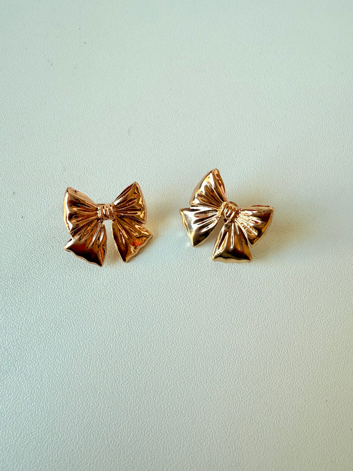 Gold Tone Ribbon Pierced Earrings