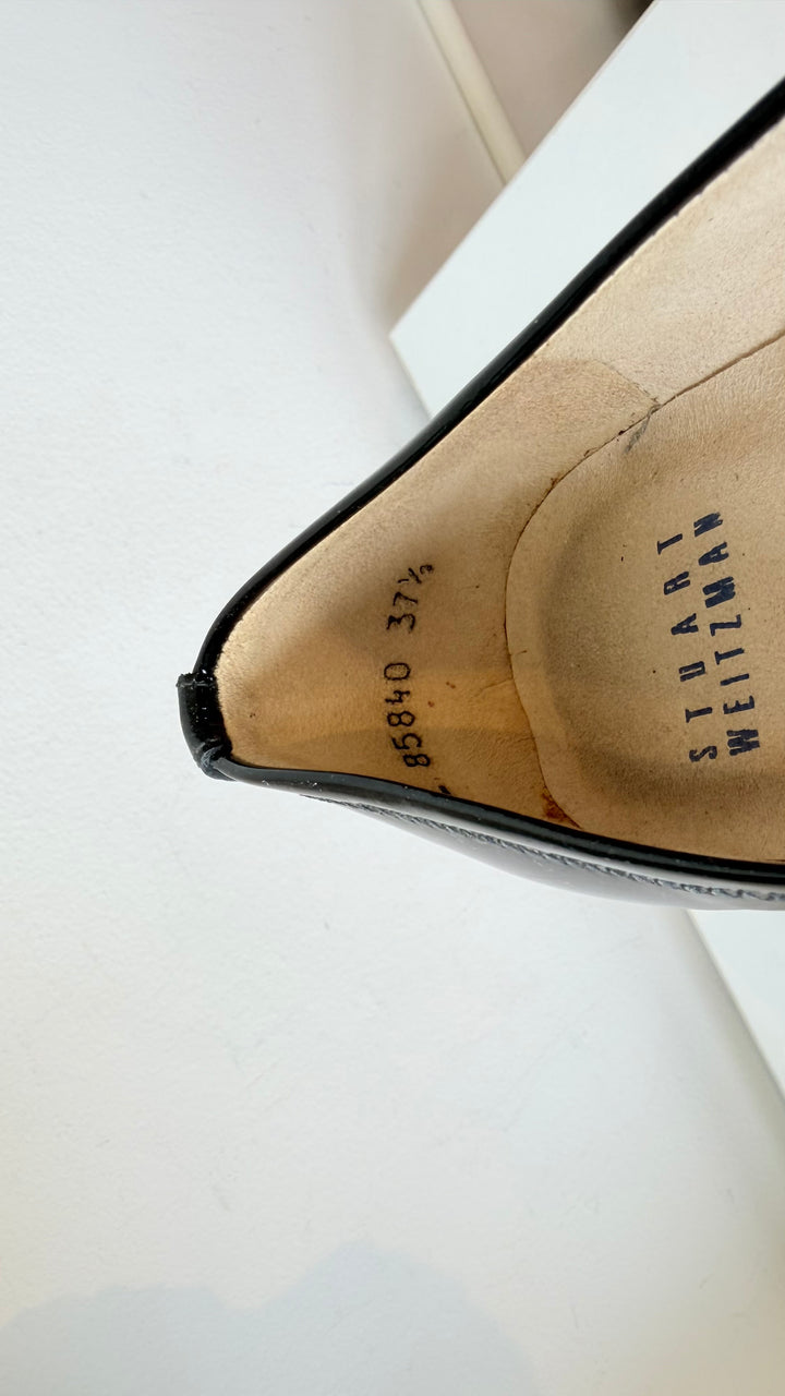 Stuart Weitzman Black Patent Analine Platform Pump Peep Toe Pumps Size 37.5