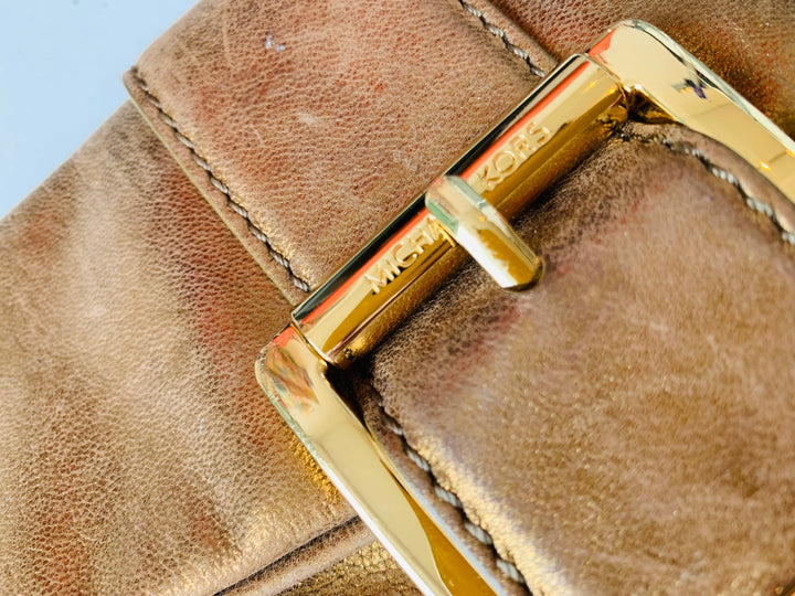 Michael Michael Kors Dark Gold/Bronze Mettalic Heidi Buckle Clutch Handbag