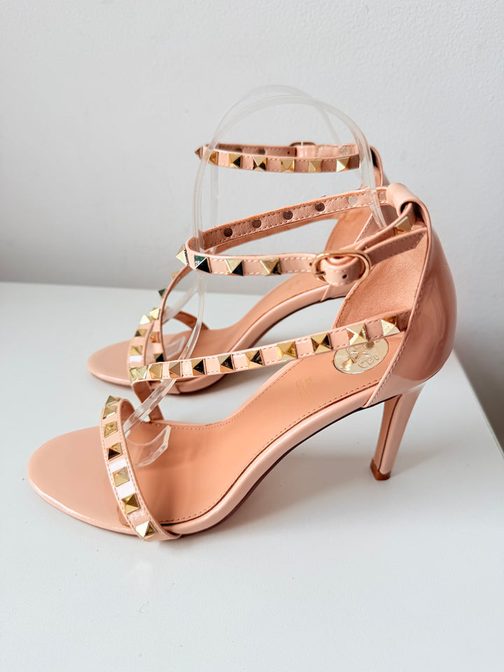 EXE Nude Patent Leather Studded Strappy Pumps Size 39