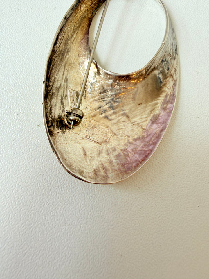 J CLaire Vintage Modern Oval Abstract Sterling Brooch