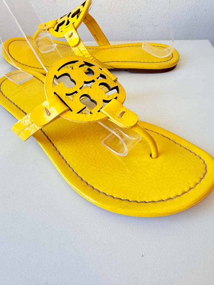 Tory Burch Miller Sandals In Limone Payent Leather Size 8.5