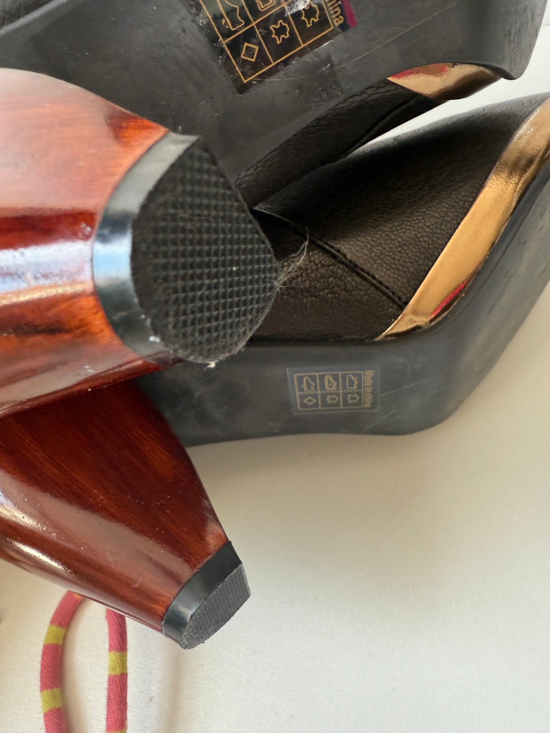 Faryl Robin Black Leather Ankle Boots With Wood Heels Size 9