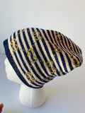 Gucci Authentic Blue , Gold Metallic and Cream Beanie Hat Size Large