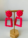 Neon Pink Textured Metal Door Knocker Pierced Statement Earrings