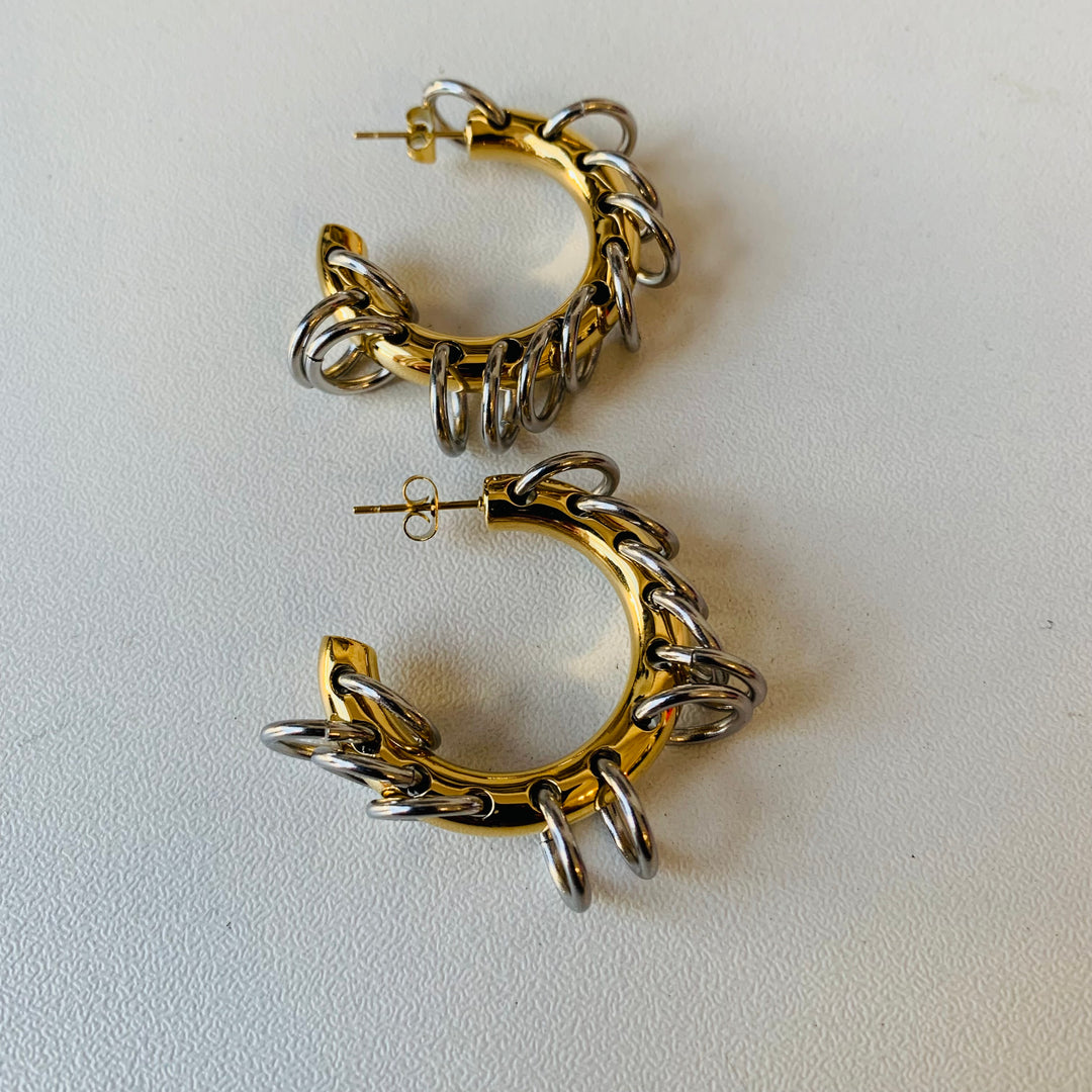 Mixed Metal Hoop Pierced Earrings