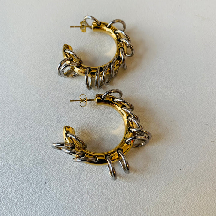 Mixed Metal Hoop Pierced Earrings