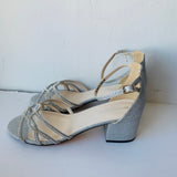 Benjamin Walk Touch Ups Zoey Block Heel Silver Metallic Rhinestone Evening Sandals Size 9W New in Box