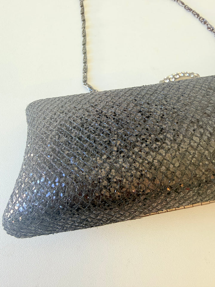 JNB Black Sparkly Rhinestone Clasp Evening Bag Clutch