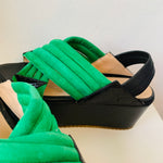 Chrissie Morris Green and Black Strappy Platform Sandals Size 8