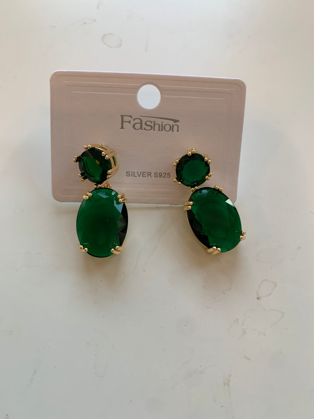 Green Rhinestone Statement Pierced Earrings New
