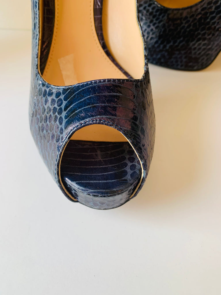 Navy snakeskin store heels