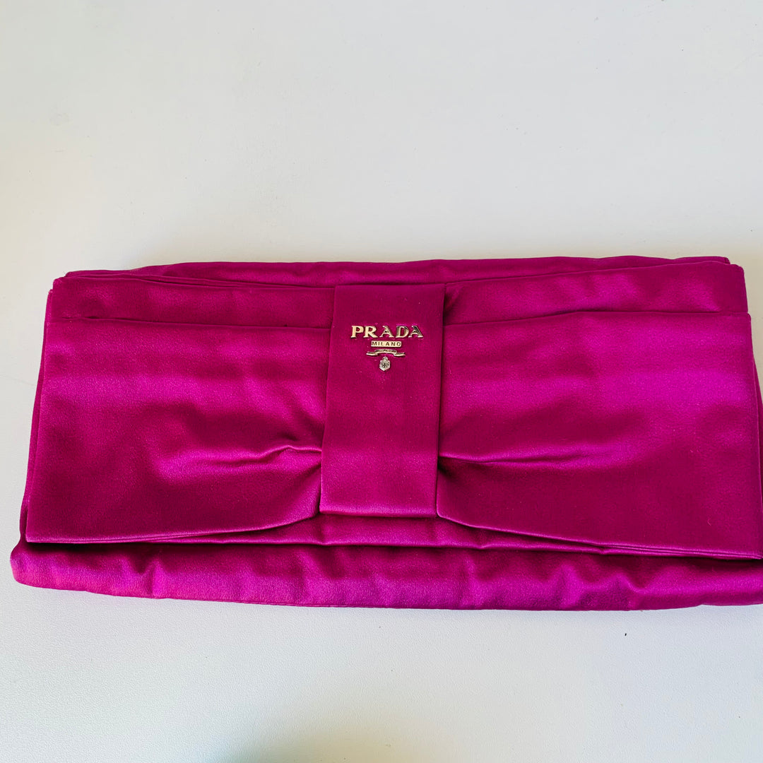 Prada Raso Dalia Deep Hot Pink/Purple Satin Bow Clutch