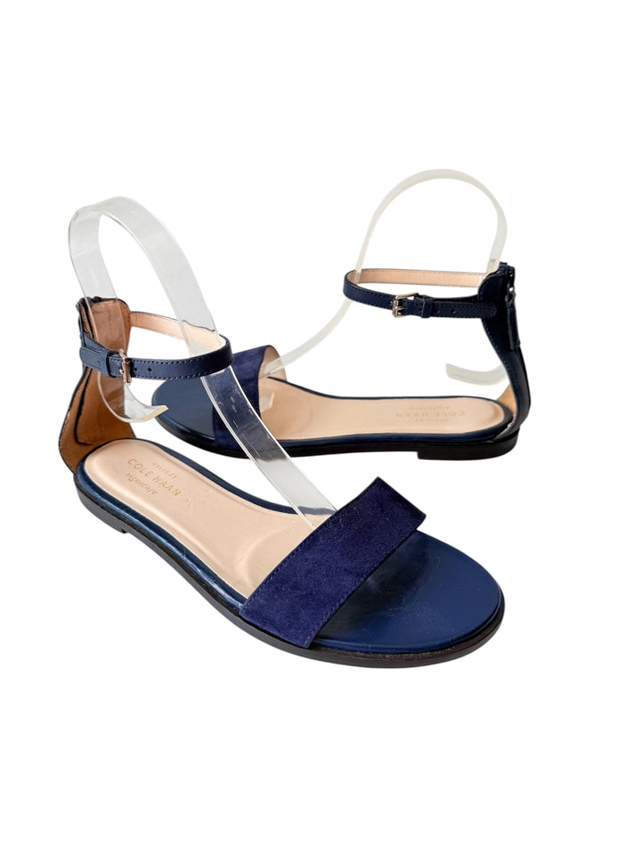 Cole Haan Adderly Blue Indigo Suede and Navy Blue Leather Zip Strap Size 7