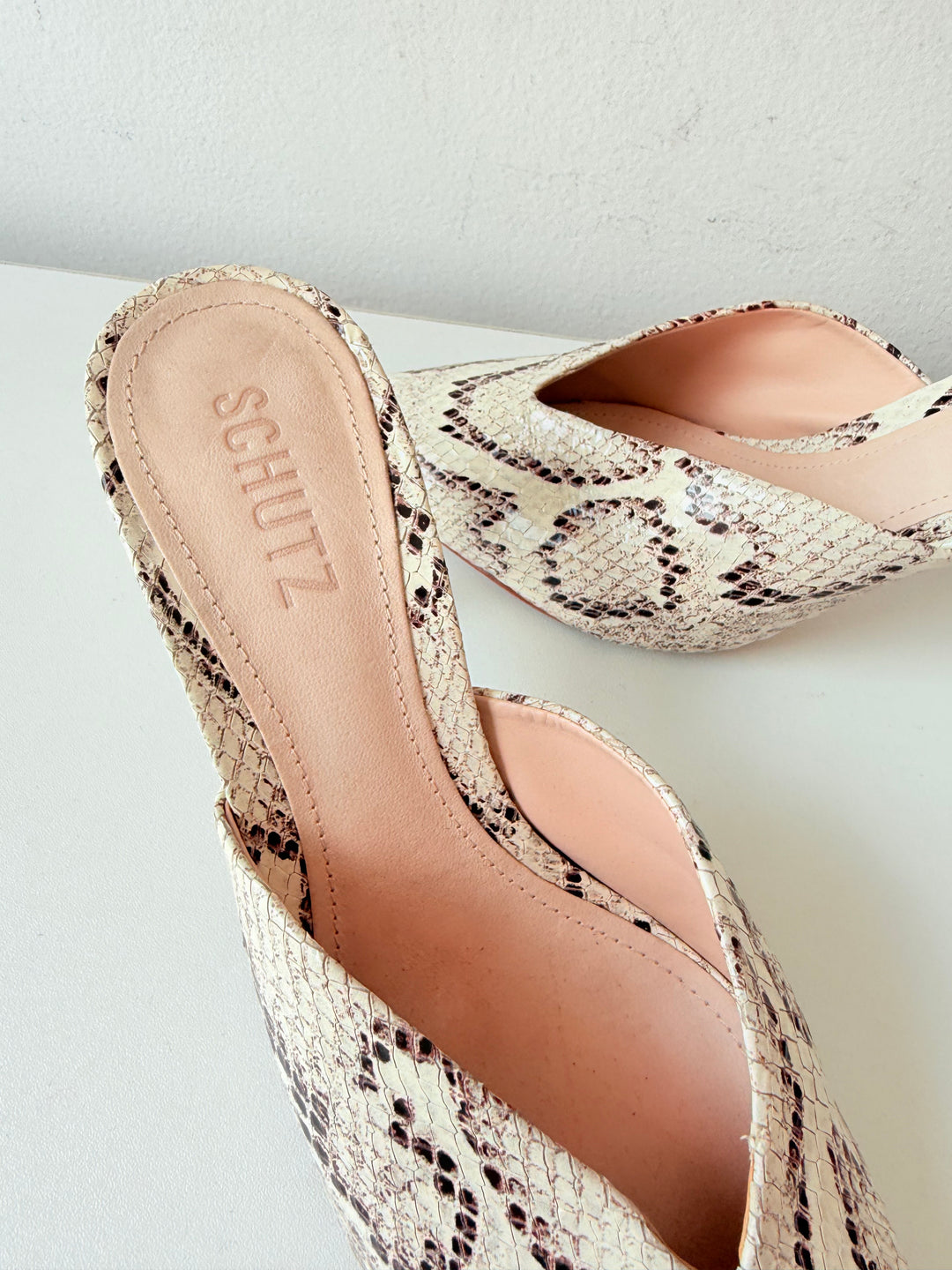 Schutz Charla Snake Embossed Leather Mules Size 8