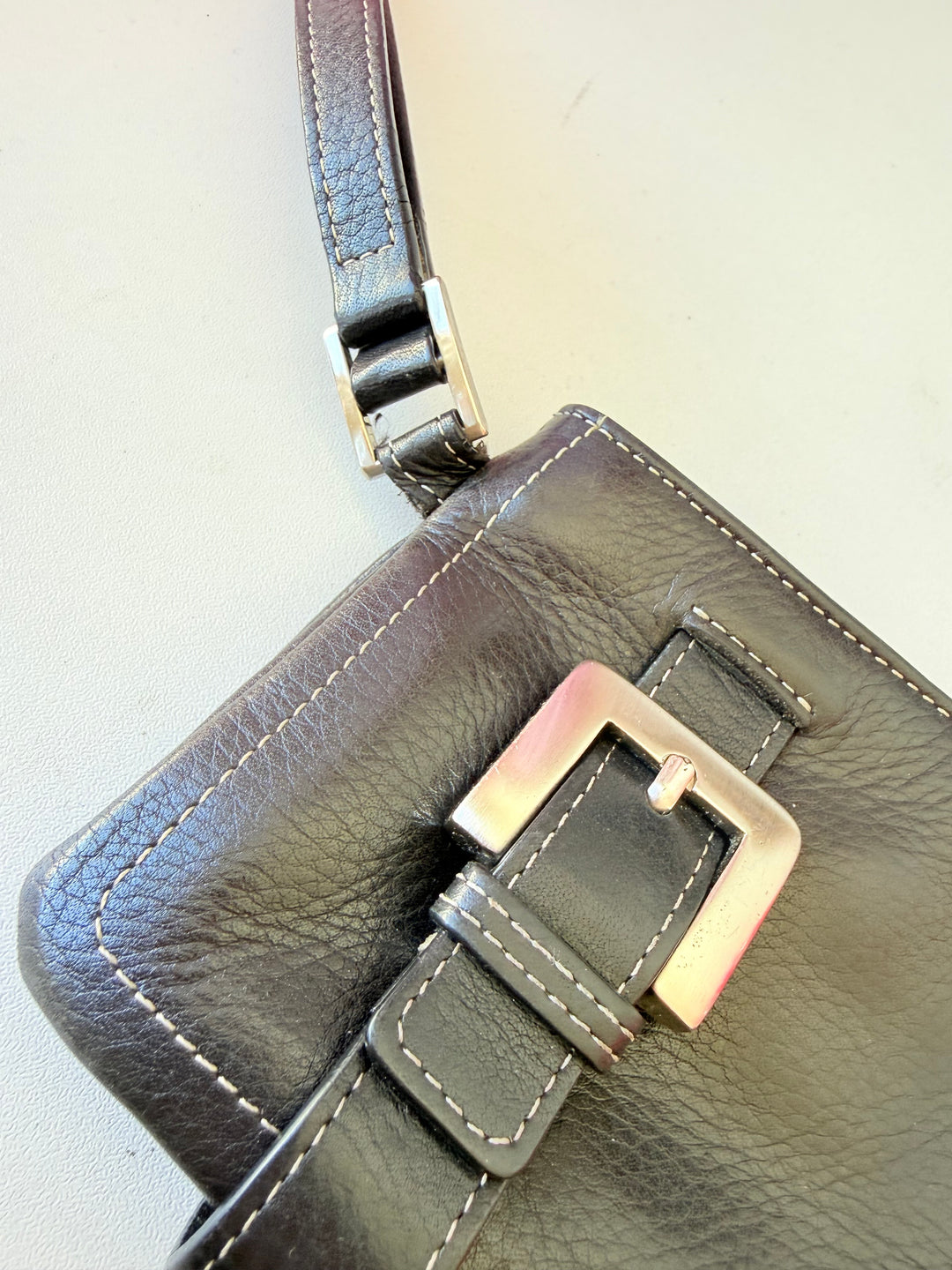 Kenneth Cole Vintage Black Leather Wristlet With Silver buckle Detail