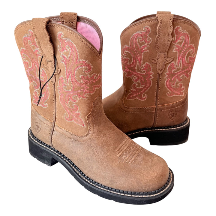 Ariat Fat Baby Bomber Western Brown & Pink Boots Size 7.5
