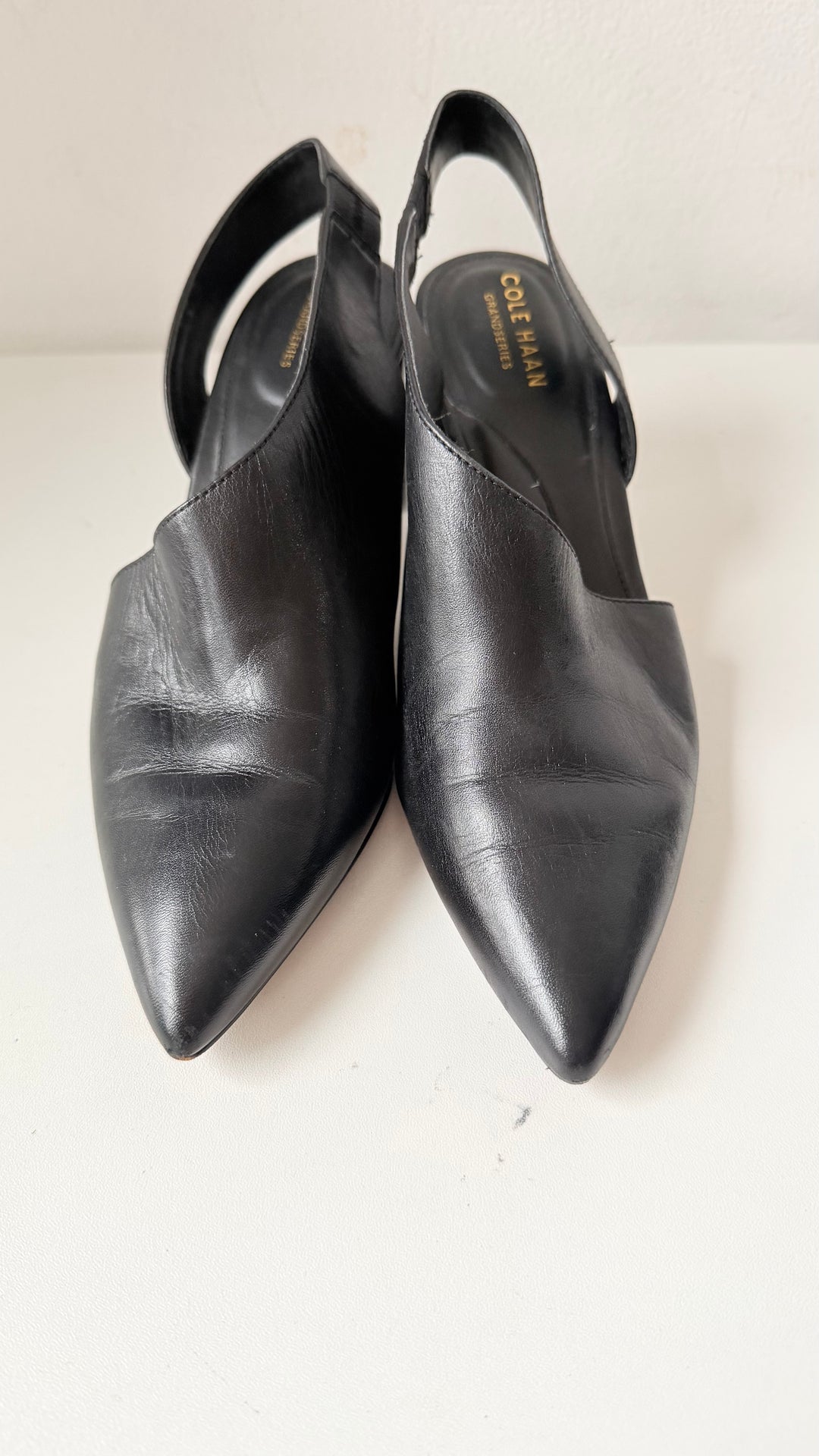 Cole Haan Grand Series Vania Black Leather Slingback Pumps Size 6.5