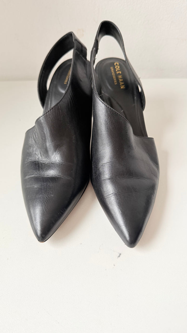 Cole Haan Grand Series Vania Black Leather Slingback Pumps Size 6.5