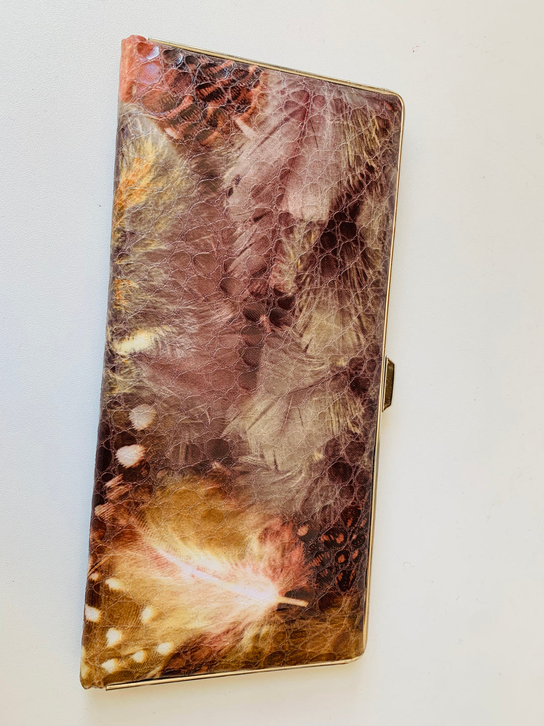 Kate Landry Clutch/Wallet in Brown & Cream Snake Like Print