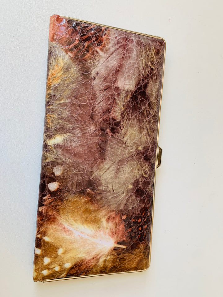 Kate Landry Clutch/Wallet in Brown & Cream Snake Like Print