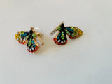 Butterfly Multi Color Rhinestone Pierced Earrings