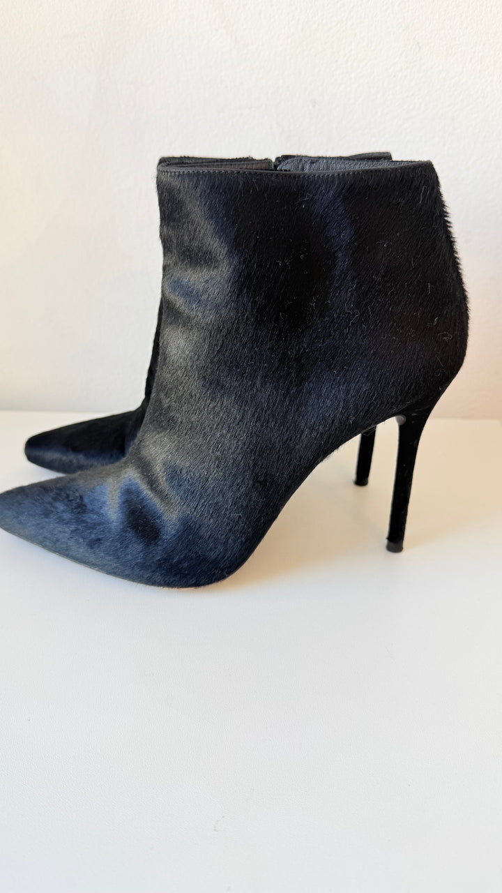 Stuart Weitzman Black Calf Pony Hair Pointed Toe Stiletto Boots Size 8 M Women’s