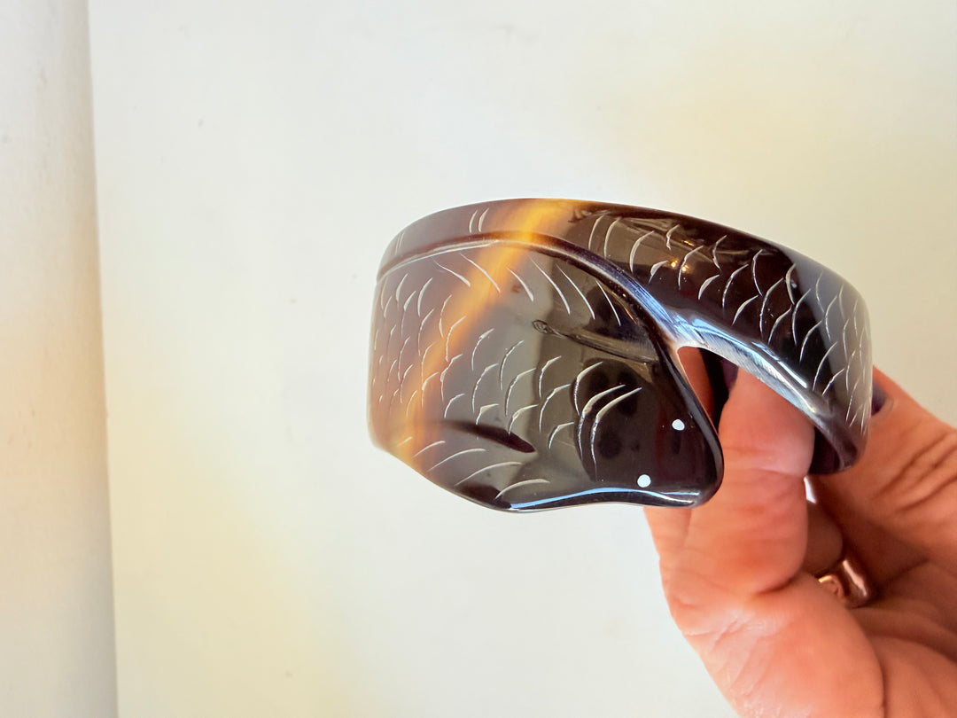 Hand Carved Horn Fish Bangle Bracelet