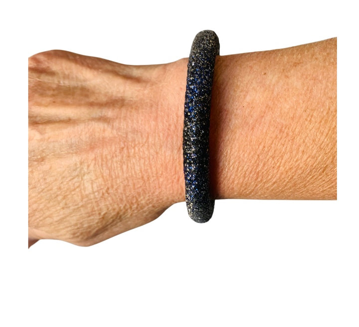 Blue & Black Sparkled Hinged Bracelet