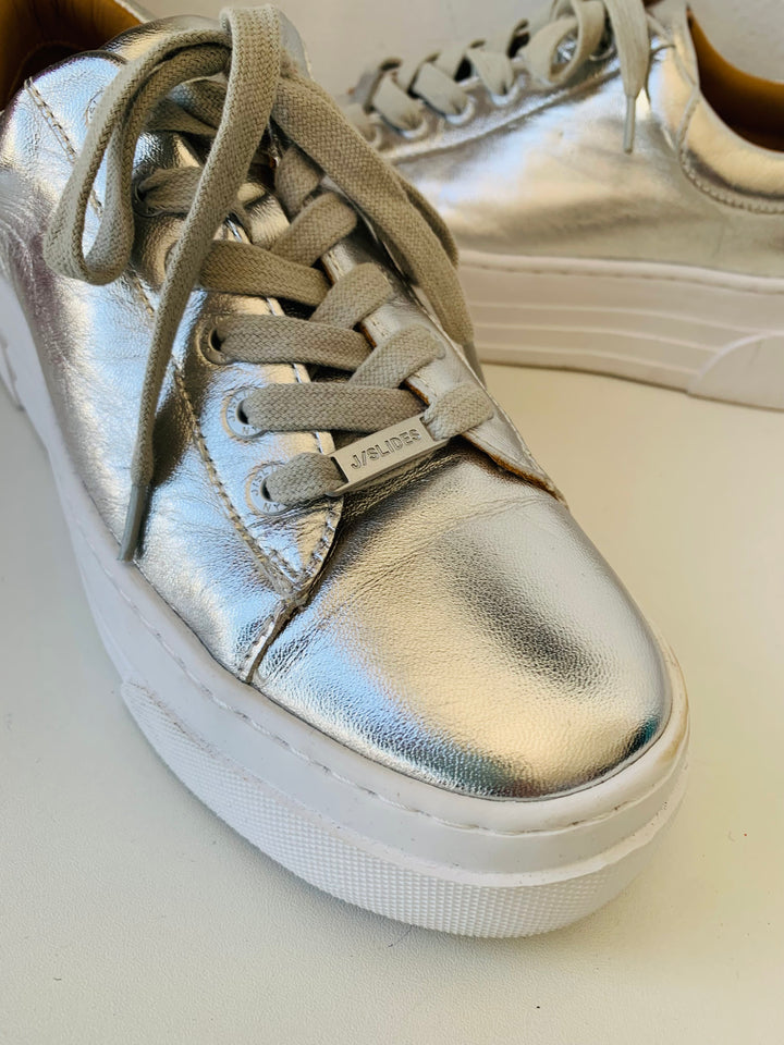 J/Slides Amanda silver Leather Sneakers Size 8.5
