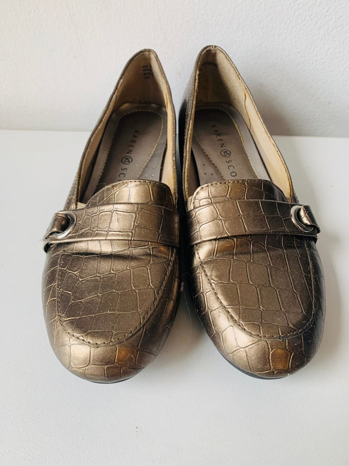 Karen Scott Gold Metallic Croc Embossed Slip On Shoes Size 7