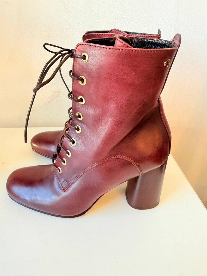 Capezanni Deep Brick Red Burnished Leather Lace Up Boots Size 37 ( Us 6.5)