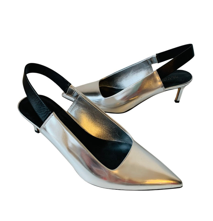 Via Spiga Silver Metallic Slingback Heels Size 8