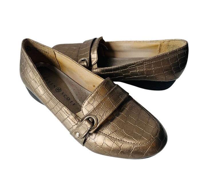 Karen Scott Gold Metallic Croc Embossed Slip On Shoes Size 7