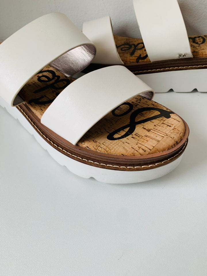 Sam Edelman Raul Wedge Slip On Sandal In White Leather Size 11