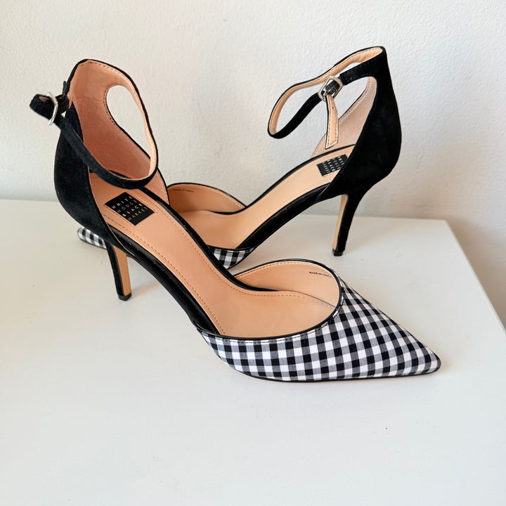 White House Black Market Gianna Black And White Gingham Pumps Size 8.5 New in Box