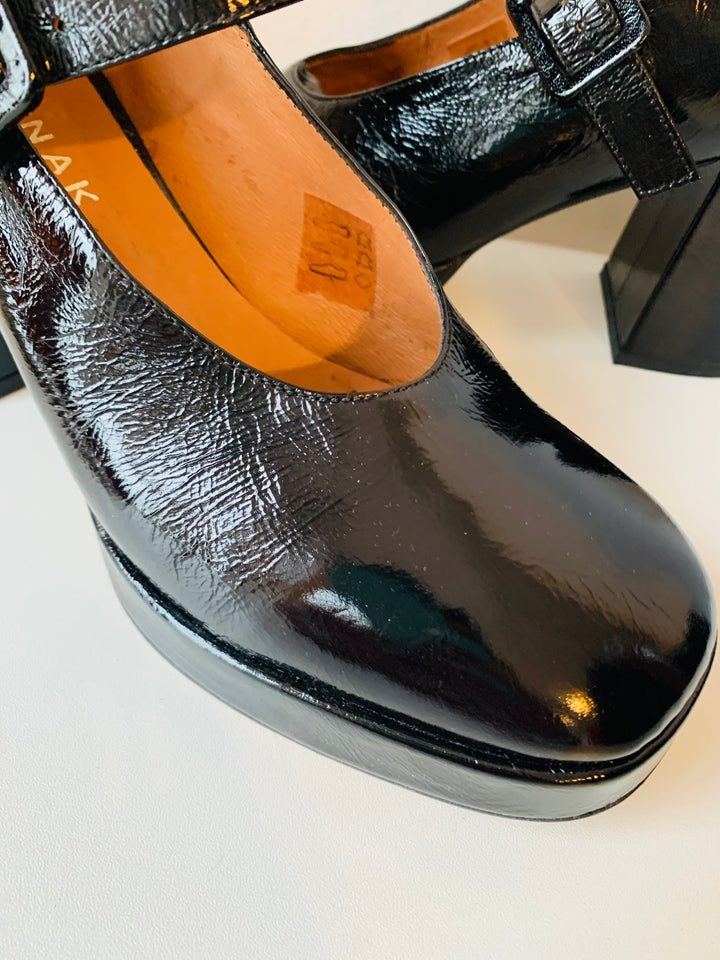 Jonak Paris Black Patent Heeled Mary Jane Size 37