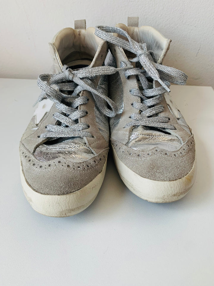 Golden Goose Sparkly Grey/ Silver Metallic Sneakers Size 38